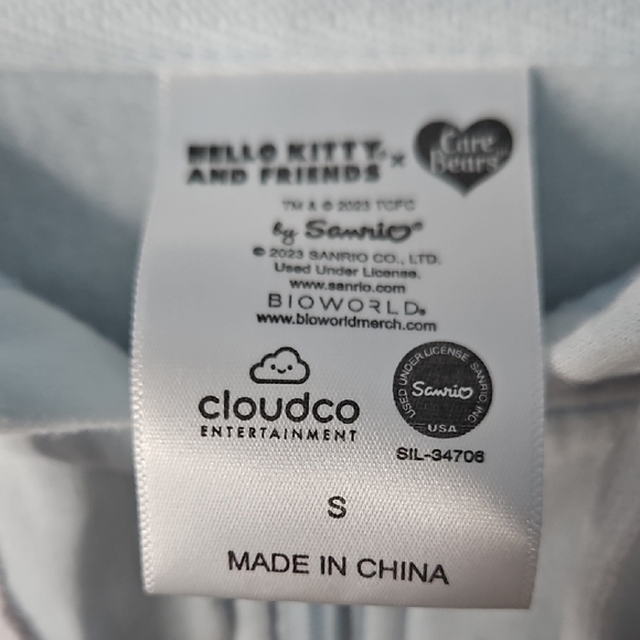 Sanrio Hello Kitty & Care Bear Light Blue Hoodie with Rainbow Accents Small - Picture 2 of 12